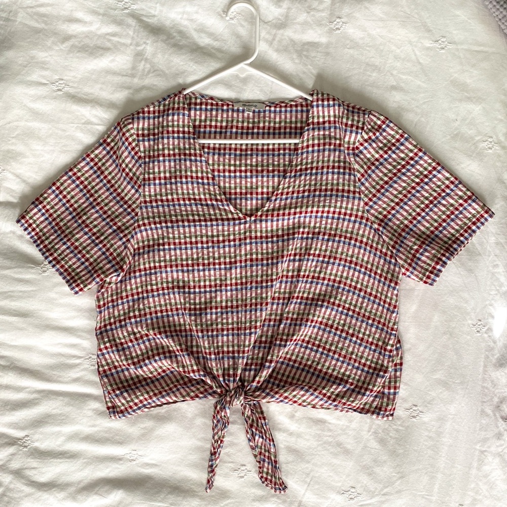 Madewell Plaid Tie-Front Top